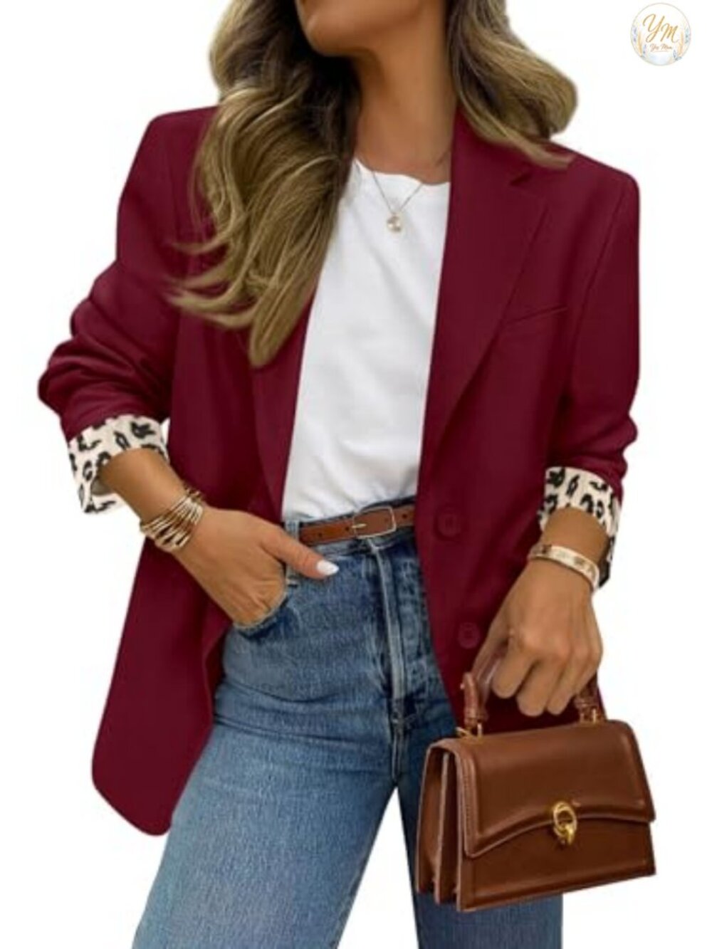 Open Front Leopard Lined Blazer Suit Jacket for Women